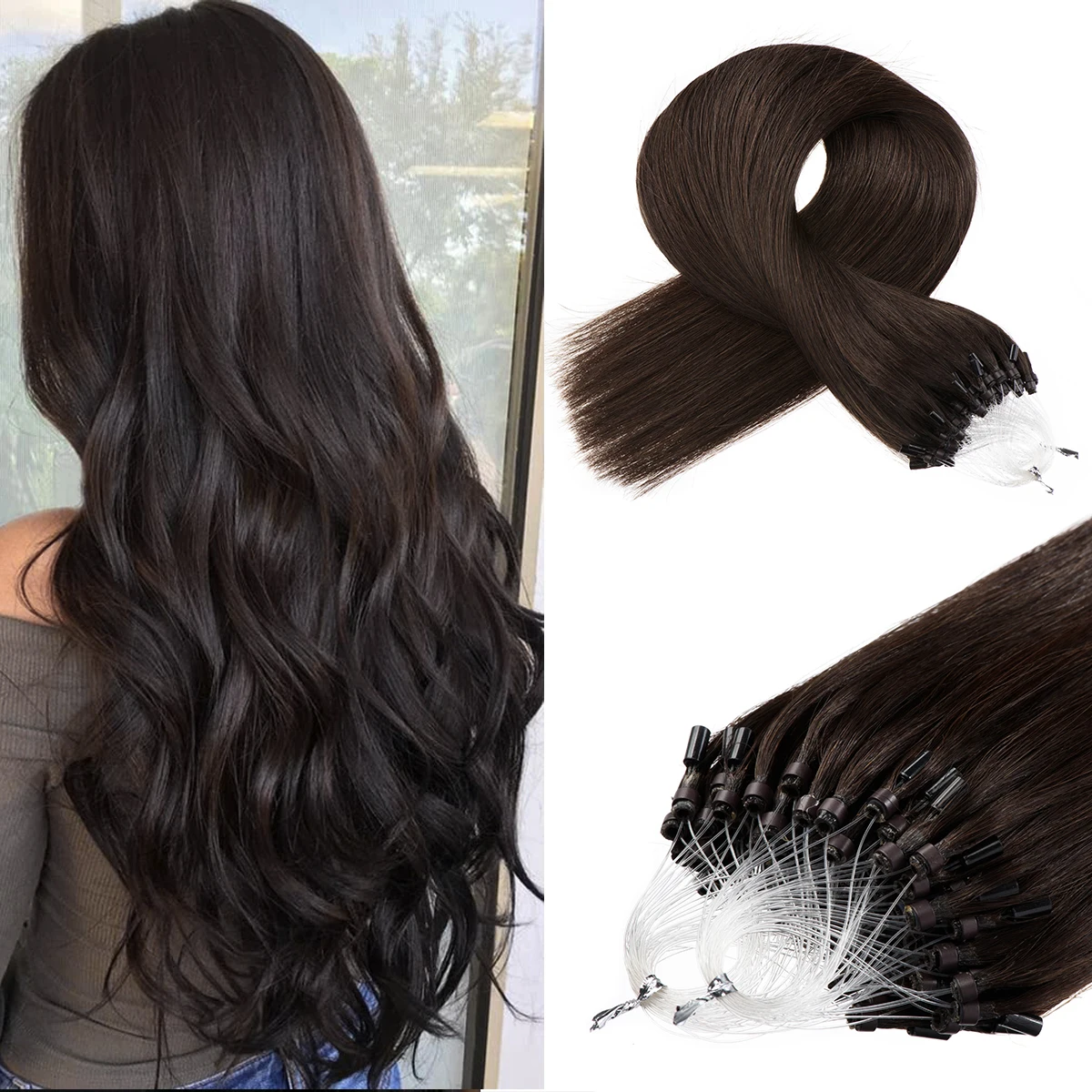 18 Inch Micro Loop Hair Extensions Real Human Hair Straight Micro Link Extensions Human Pre Looped 1g/s 50g