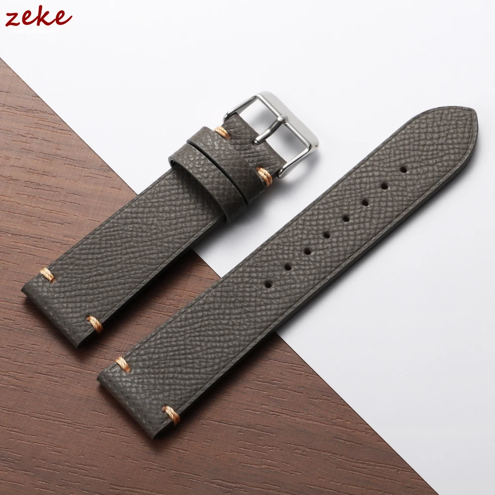 Premium Handmade Genuine Leather Strap - Soft Palm Grain Cowhide Watch Band in Black, Grey, and Brown (18/19/20/22mm)