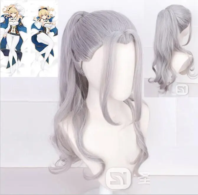 

Game Cosplay Wigs Silver Gray Long With Ponytail Heat Resistant Synthetic Hair Anime Wig Dakimakura Pillow Case Pillow Cover