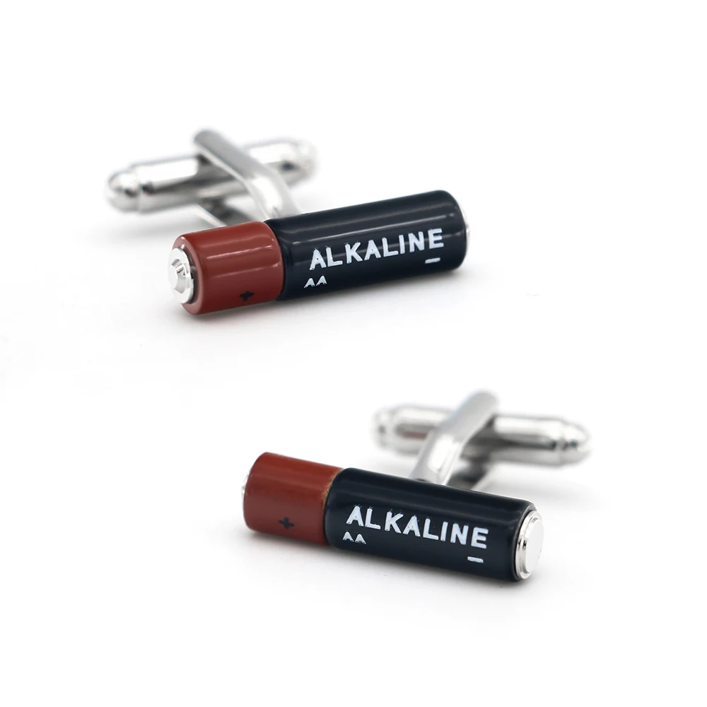 

Men's Alkaline Battery Cuff Links Novelty Cylinder Design Black Color Quality Copper Cufflinks Wholesale & Retail