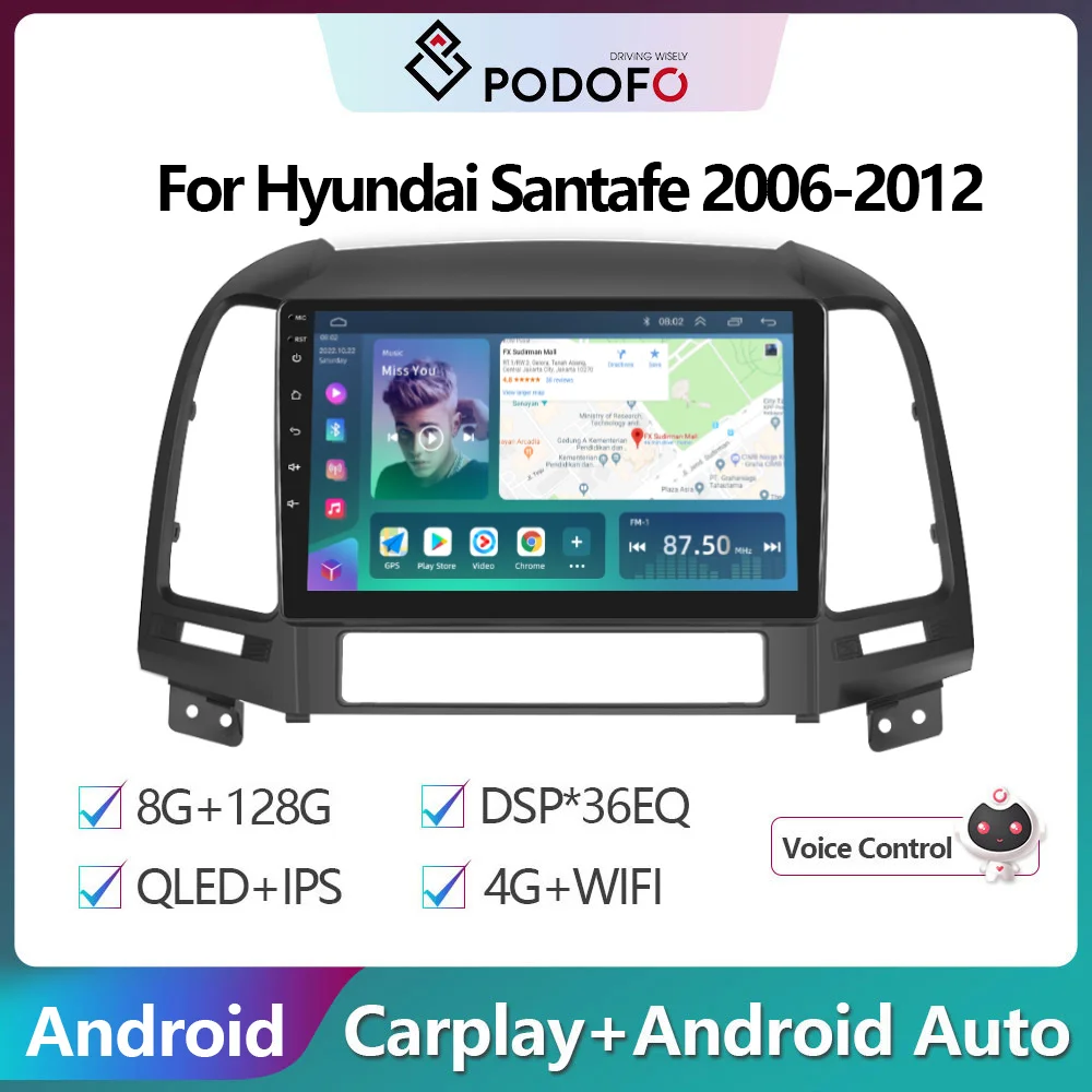 

Podofo Android DSP Car Radio Multimidia Video Player Navigation GPS For Hyundai Santa Fe 2 2006-2012 2din Head Unit Carplay