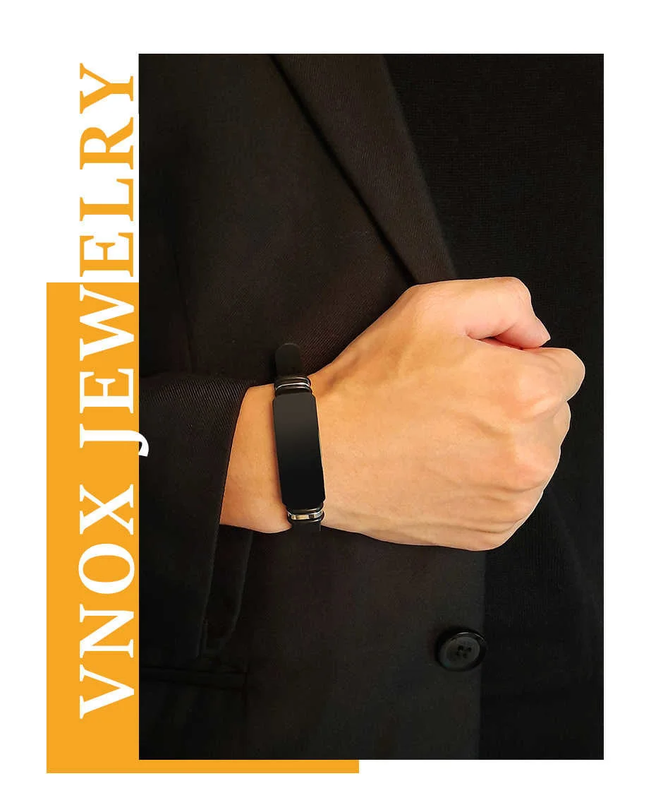 Vnox Nach Schwarz Stailess Stahl Armreif Breite Armbänder für Männer Herren Weiche Silikon Ruder Armband Geschenk für Hero Papa Mann – Detail 6