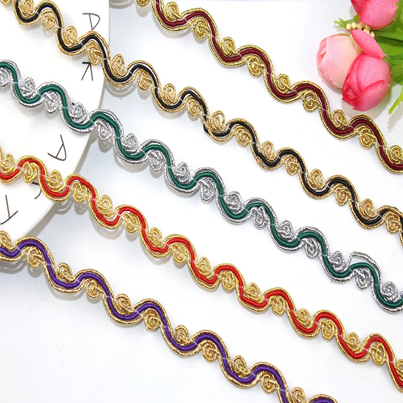

40Yards/Lot Gold Lace Trim 12mm S Shape Curve Lace Non-Stretch Braided Trimming DIY Clothing Accessories Crafts Decoration