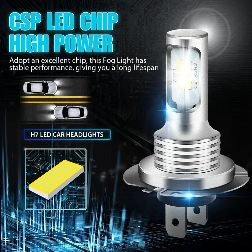 LED Bulb 2pcs H7 H1 H8 H9 H11 9005 9006 HB3 HB4 CSP LED Super Bright Headlight DRL Lamp 6000K White
