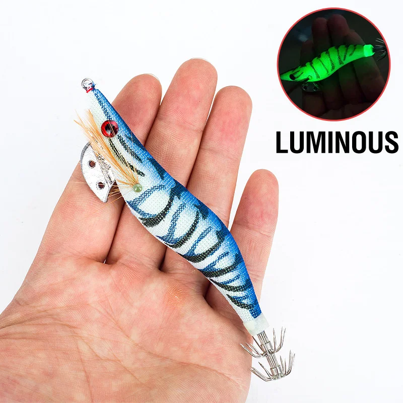 Squid Bait 2.5# 3.0# 3.5# Artificial Wood Shrimp Jigging Lures Slow Sinking  Squid Hooks Sea Fishing Octopus Cuttlefish Luminous - AliExpress