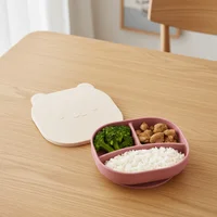 Cartoon Bear Baby Weaning Dishes BPA-Free Anti-Slip Toddler Feeding Tableware Easy Clean Portable Baby Silicone Sucker Plate