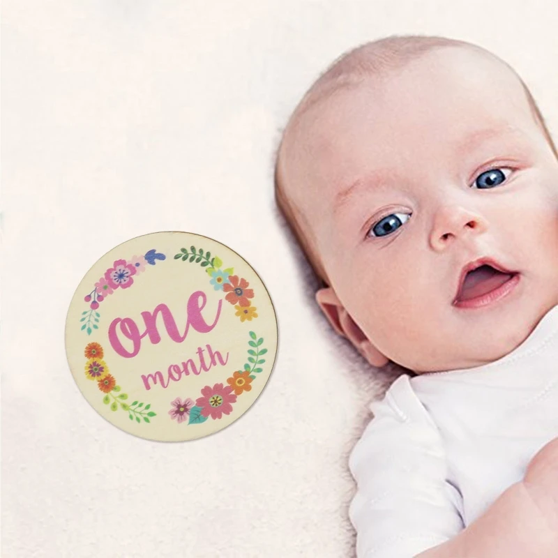 

6 Pcs Handmade Newborn Baby Milestone Cards Floral Printed Month Wooden Cards