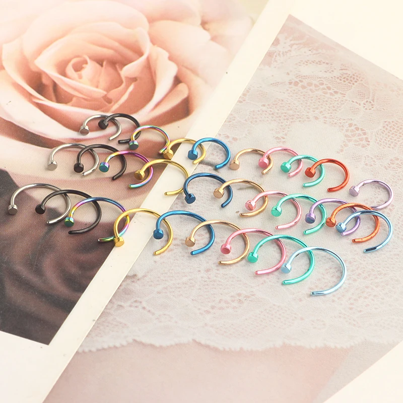20G Nose Rings Hoops Surgical Steel Simple Half Hoop Nose Ring 8mm Nose Hoops Tragus Cartilage Helix Rook Daith Conch Snug