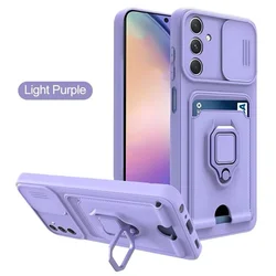 Luxury Camera Push Window Phone Case with Card Holder & Magnetic Stand Cover for Realme C61 4g (Purple (LB - dgn))