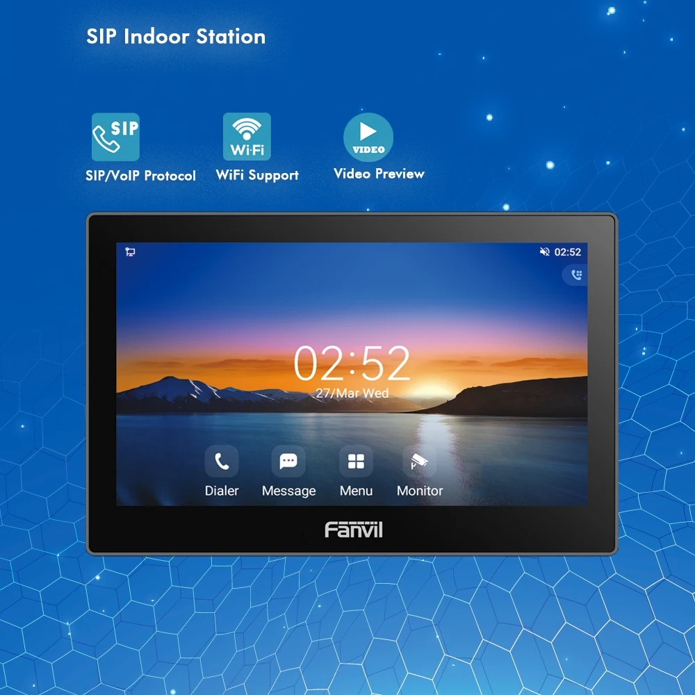 Station intérieure de réseau d'interphone vidéo Fanvil SIP, écran tactile de 7 pouces, activation PoE, moniteur sans fil WiFi, sonnette murale