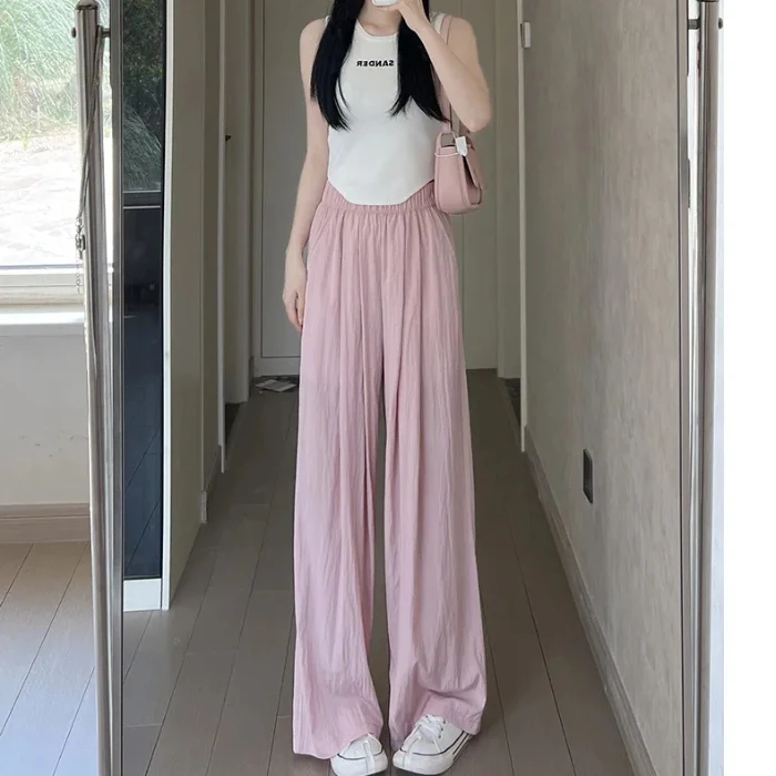 

2024 Women's Summer Fashion Thin High Waist Trousers Female Cotton Linen Straight Pant Ladies Solid Color Wide-leg Pants C63