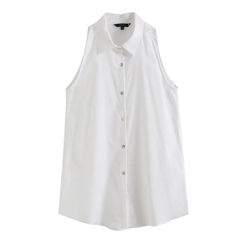 

Women's 2023 Fashion Sexy Joker Soft Off-the-shoulder Lapel Blouses Retro Sleeveless Button Blouses Chic Tops.