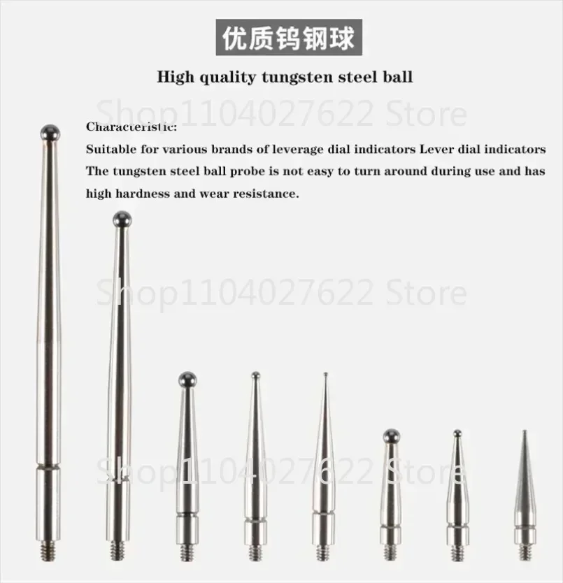 M1.4 M1.6 M1.8 M2 Thread 2mm Head OD 15mm /44.5mm Length Ruby Head Pin Gauge Micrometer Tip Lever Dial Test Indicator Probe