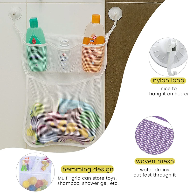 Baby Shower Bath Toys White Baby Kids Toy Storage Mesh with Strong Suction Cups Toy Bag Net Bathroom Organizer for Kids Toddlers 4