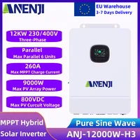 Onduleur solaire hybride triphasé 12kw, 48vdc à 230/400vac, onde Pure, double MPPT intégré, contrôleur de chargeur 260a, prise en charge parallèle 1