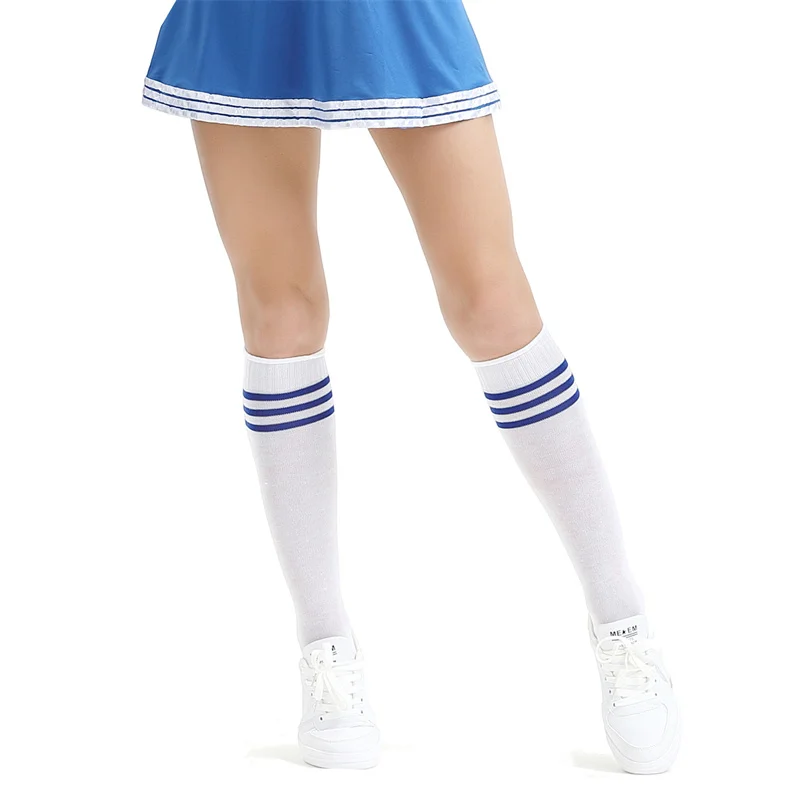 1Pcs Solid Striped Heelless Knee-High Football Socks Adult Kids Legging Stocking Soccer Baseball Dance Cheerleading Sports Socks