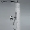 Black Bathroom Shower Faucet Set Wall Mount Rainfall Shower Head Hot Cold Diverter Gunmetal Bath Bathtub Mixer With Handshower 1