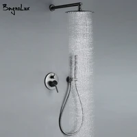 Black Bathroom Shower Faucet Set Wall Mount Rainfall Shower Head Hot Cold Diverter Gunmetal Bath Bathtub Mixer With Handshower 1