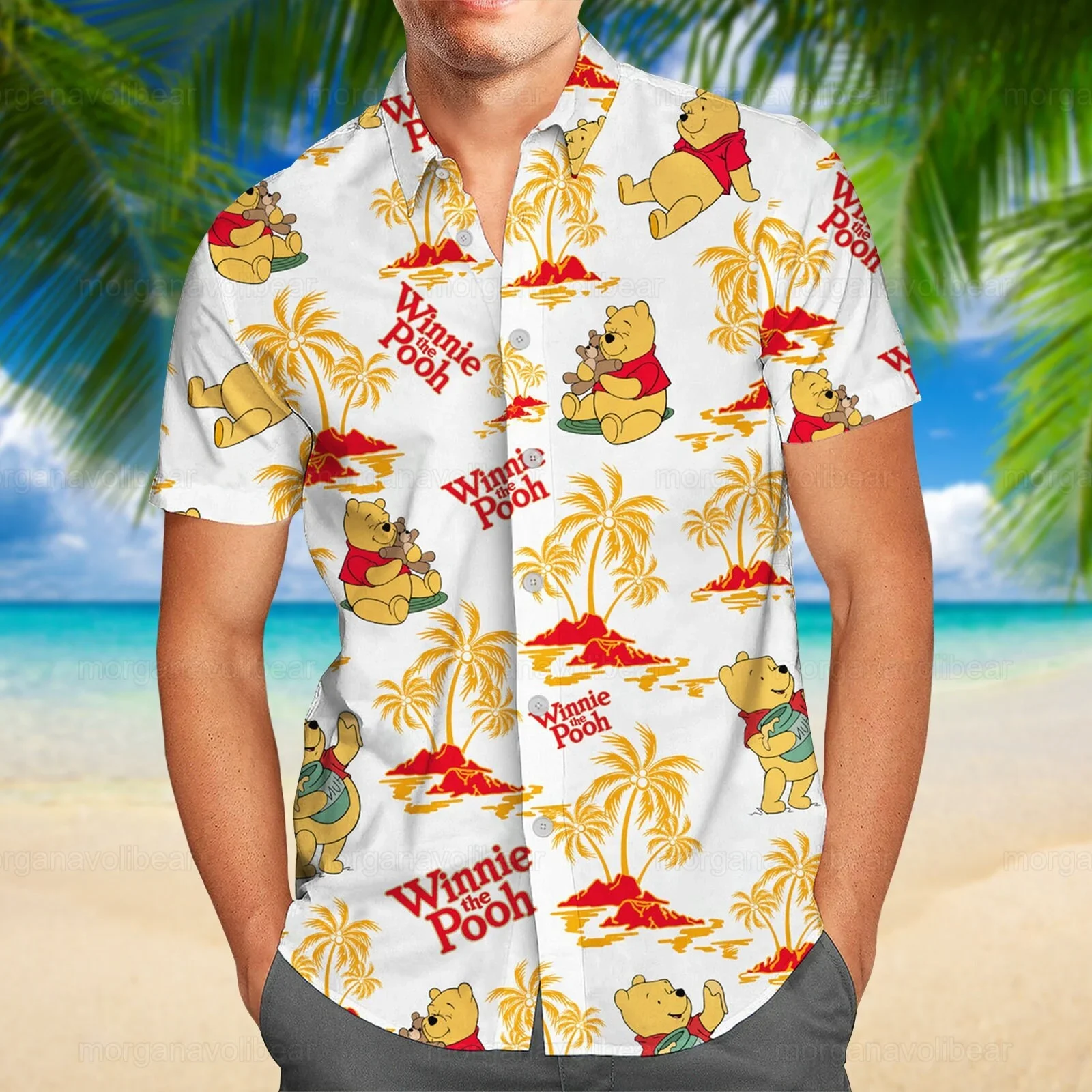 

Гавайская рубашка с коротким рукавом, на пуговицах, Винни-пух