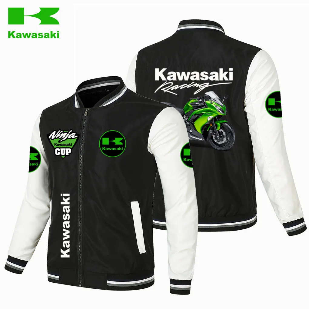 

Новая куртка с цветным блоком Kawasaki, с логотипом мотоцикла, повседневная спортивная куртка, Мужская бейсбольная форма, тонкая мужская куртка