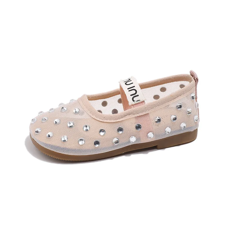 Baby Shoes Mesh Shoes Summer Breathable Lace Mesh Ballet Flats Kids Girls Luxury Brand Design Crystal First Walkers Shoes Baby Children Bling Zapatos