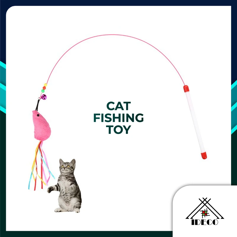 iDECO Cat Pet Fishing Rod Funny Creative Toy Simulation Flying Fish  Feathers Bright Colors - AliExpress