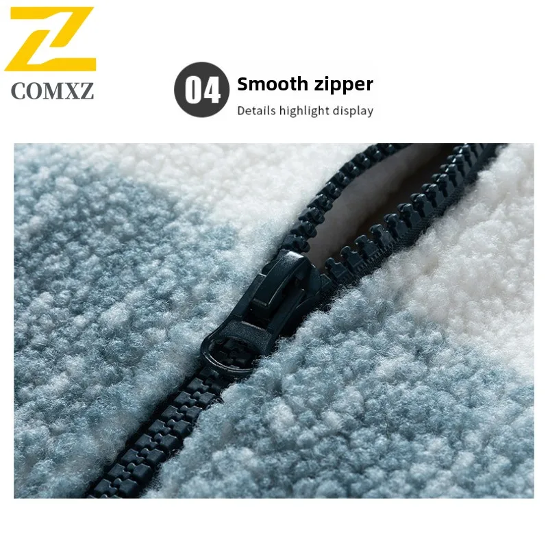 COMXZ 2025 New Men White Duck Down Jacket Winter American-Style Thickened Warm Stand Collar Lamb Wool Lined Oversized Streetwear