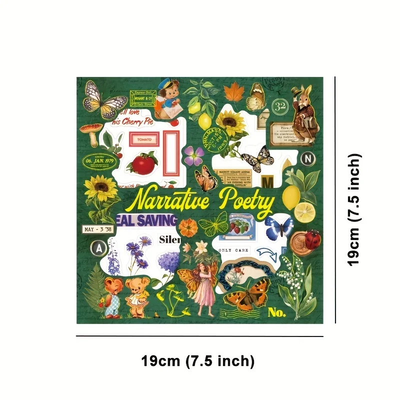 Set di 100 fogli di adesivi per piante vintage, adesivi floreali trasparenti retrò in PET per quaderni di diario di scrapbooking, artigianato d'arte fai da te  21