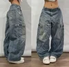 Y2K American Punk Multi Pocket Tooling Jeans Female Hip Hop Oversized Mopping Street Wide Leg Pants Couple Fashion Casual Jeans 1