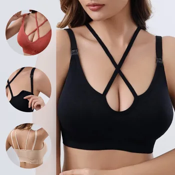 Maternity Women Cross Seamless Tank Nursing Bra With Removable Pads Yoga Sports Pregnant&postpartum Moms Bras For Breastfeeding