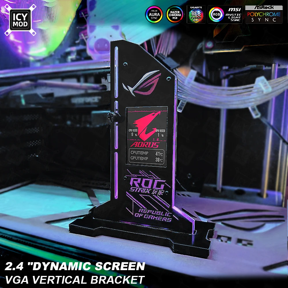 Supporto Vga Per Schermo Da 2.4 Pollici Con Ips Lcd Argb Staffa Per Schede Grafiche Verticali Fai Da Te Monitor Dati Di Temperatura Gpu Ausa Sync Aida