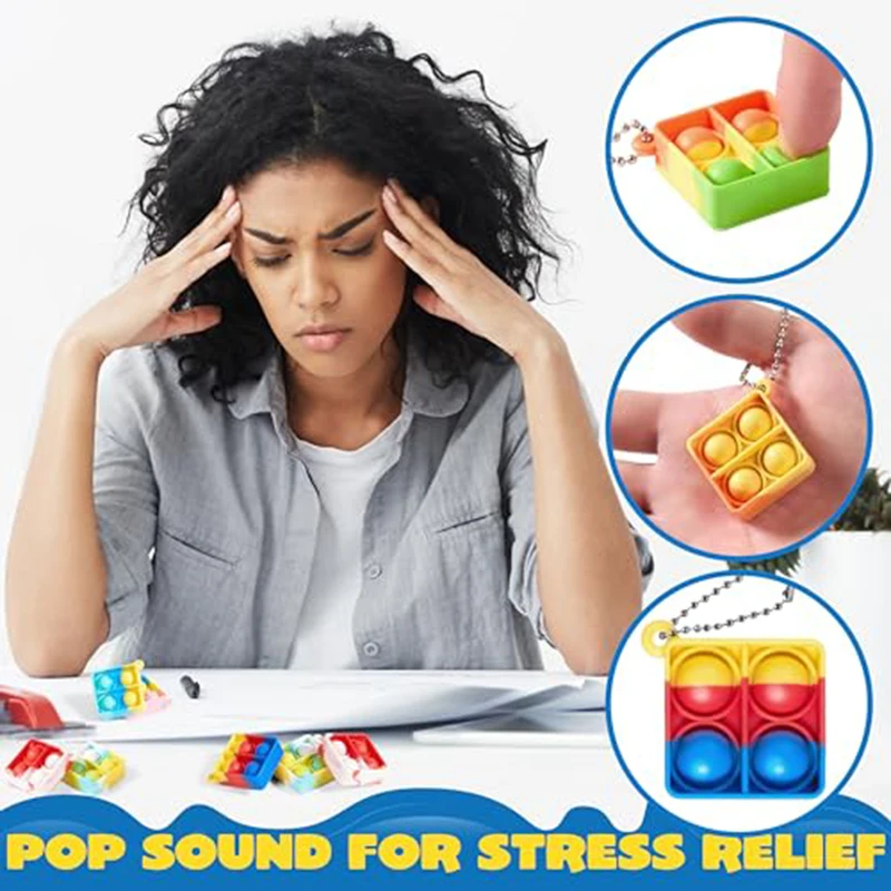 10-50PCS Mini Keychain Fidget Toy Bulk Push Stress Relief Square Key Ring Party Favors Office Desk Toy for Kids Adults