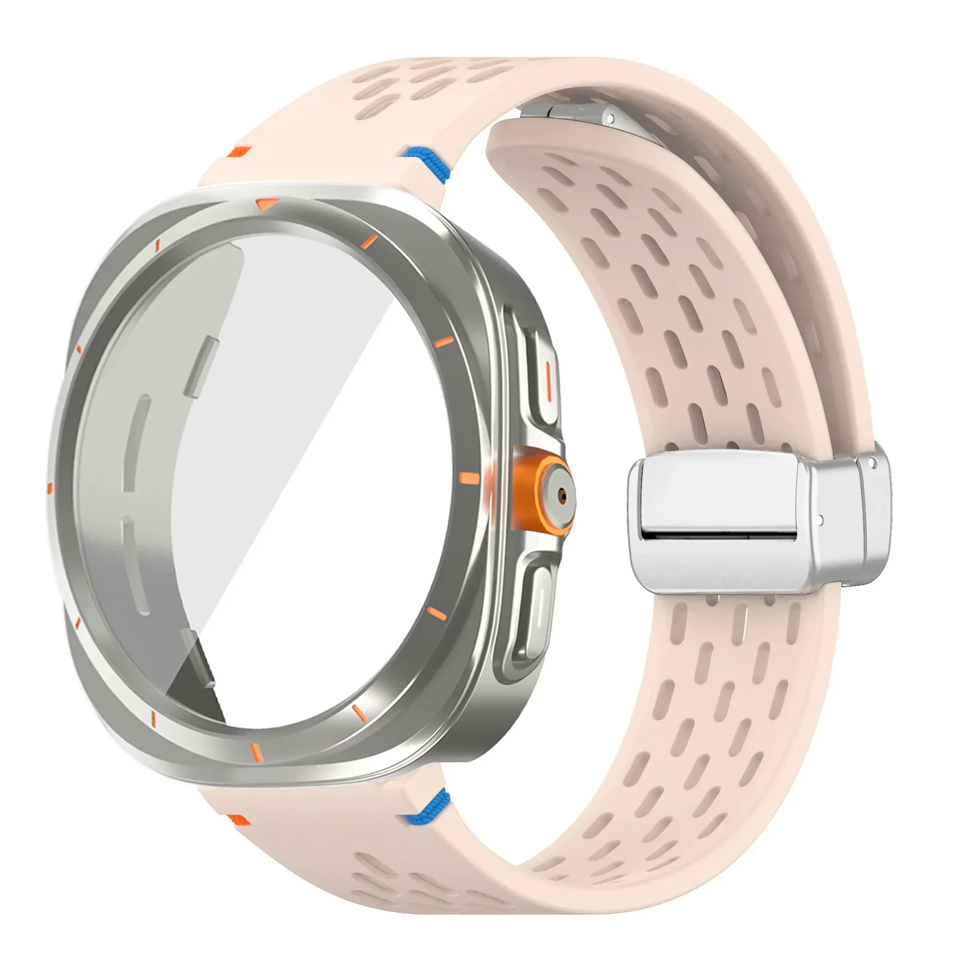 Silicone Magnetic Buckle Band with Tempered Glass Screen Protector and Case Strap