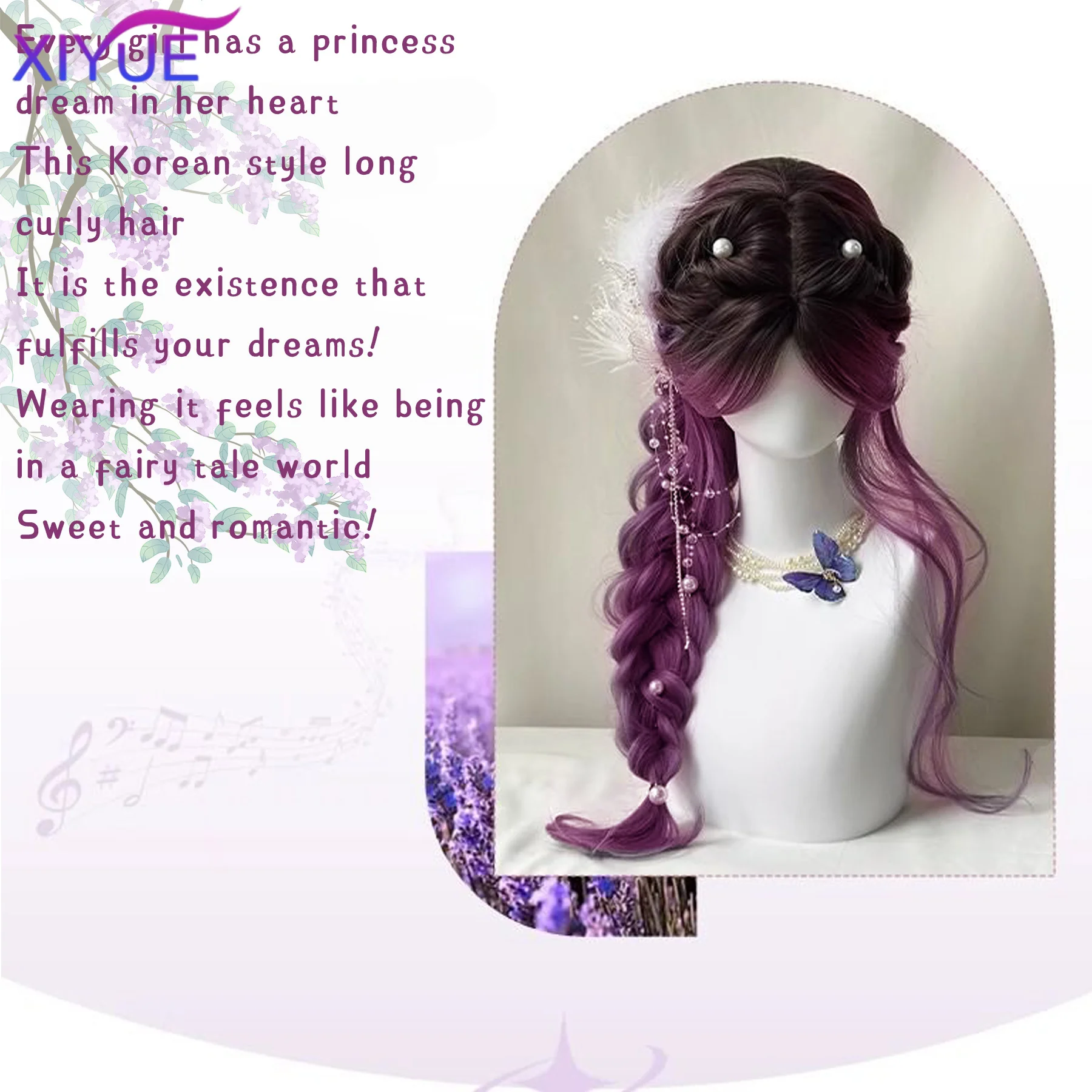 Synthetic Long Curly Hair Gradient Purple Cosplay Wigs Heat Resistant Synthetic Wigs Middle Part Natural Lolita For Women