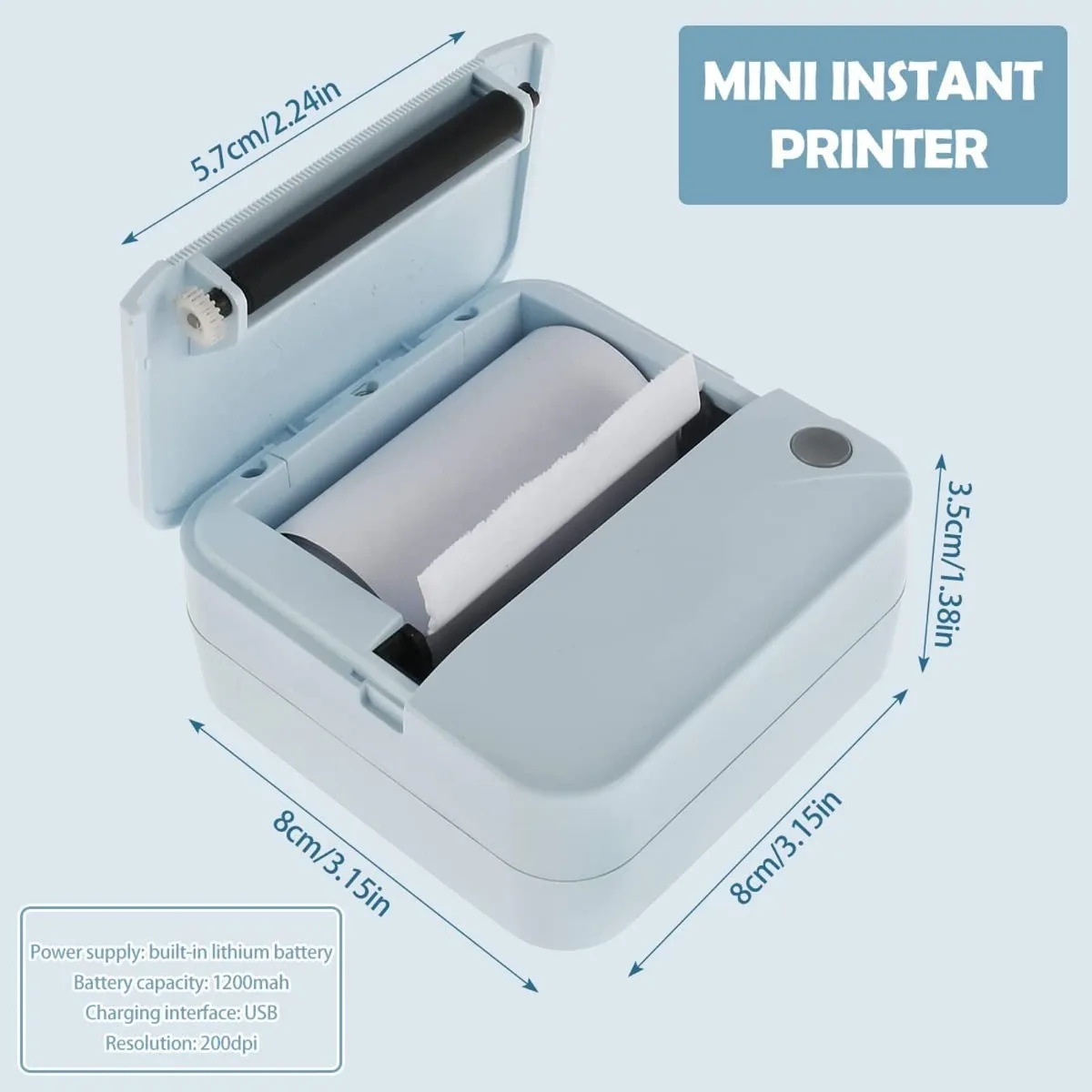 Wireless Mini Portable Thermal Printer with Color Rolls of Paper - Print Pictures, Photos, Labels, Text, To-Do Lists57*25mm