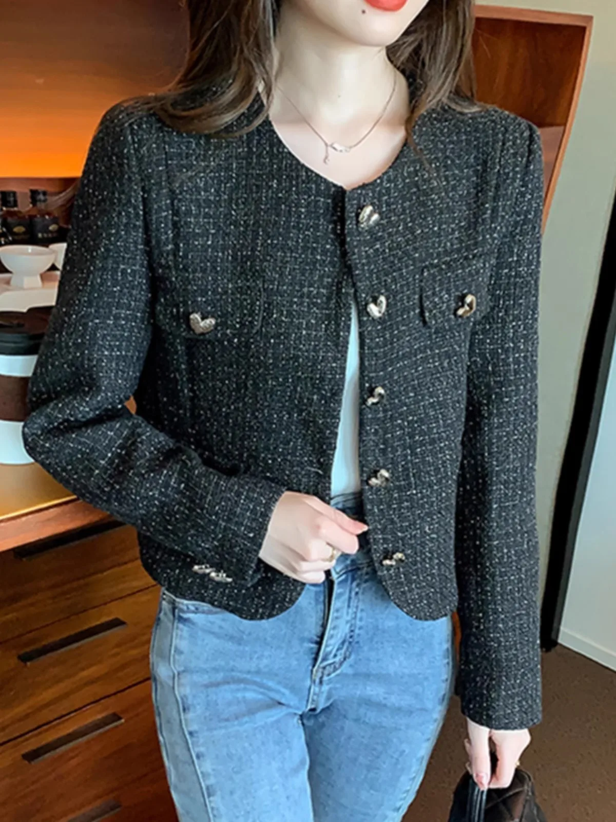 

Очаровательная куртка Женская весенне-осенняя модная шикарная повседневная черная куртка