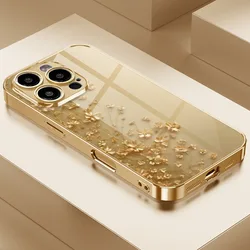 Luxurious Golden Flower Metallic Paint Glass Phone Case - iPhone 15 Plus (1)