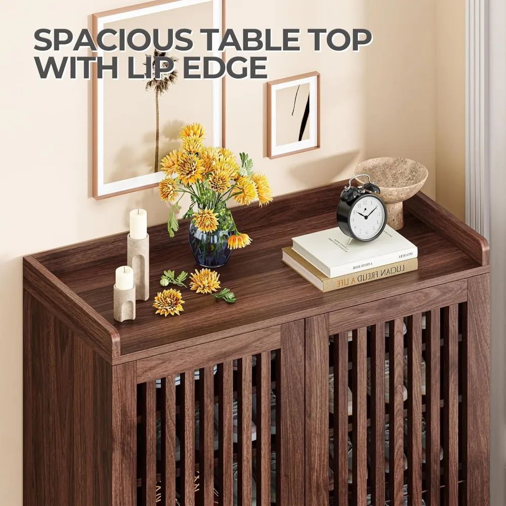 shoe cabinet with slatted doors, 6-tier shoe storage cabinet with adjustable shelves, wooden shoe rack organizer for entryway,