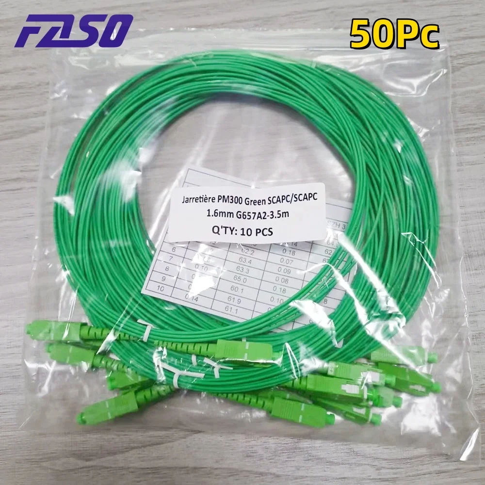 

4 Meter SC/APC-SC/APC Single Mode G657A2 Simplex Core 1.6mm Diameter Fiber Optic Patch Cord Cable Green LSZH Jacket 50PCS