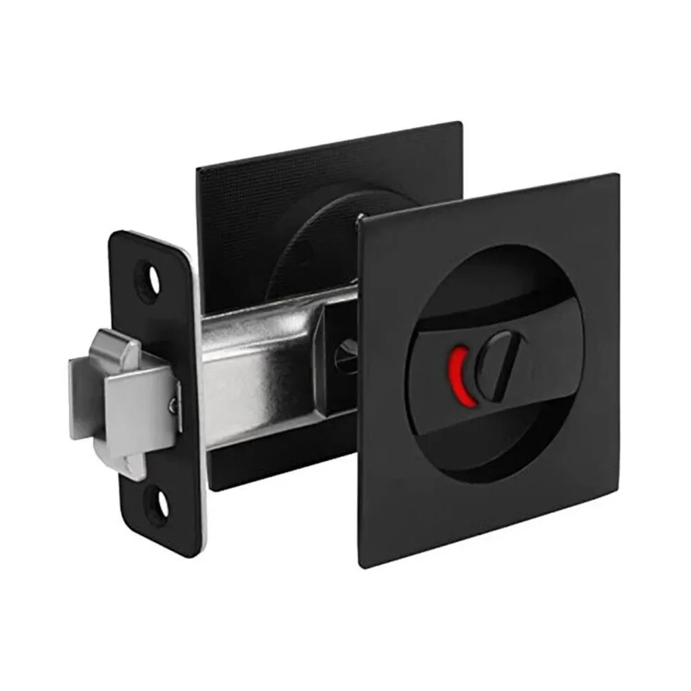 Flush Pocket Door Lock, Install without Warping or Deforming, No Need to Slot the Edge, Privacy Function Black