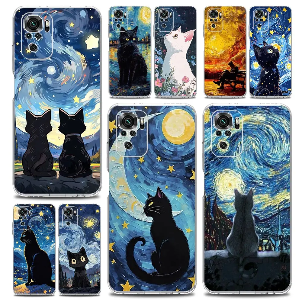 Clear Cat Van Gogh Starry Sky TPU Phone Case Cover