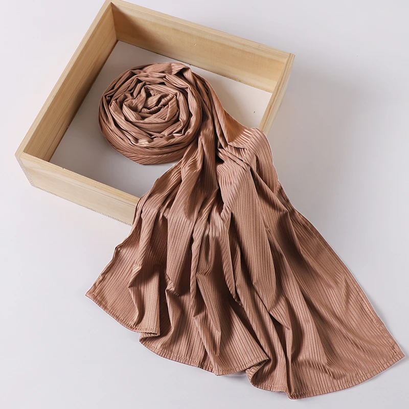 Ribbed Jersey Crepe Hijab Scarf - Soft Islamic Shawl and Headwrap
