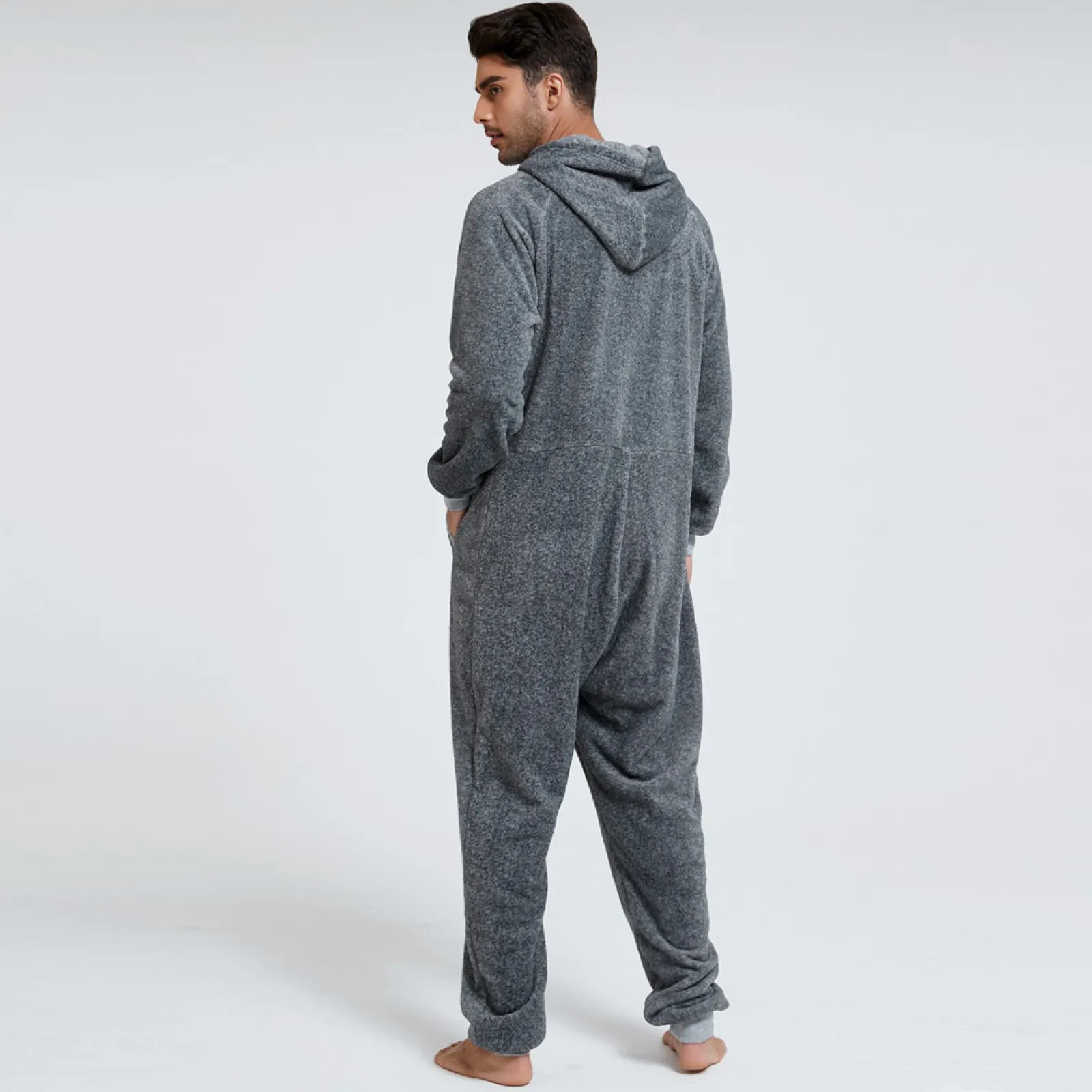 Thick Hooded Jumpsuit Men Solid Color Flannel Onesie Pajamas Adults Winter Autumn Warm Sleepwear Anime Costume Onesies For Men