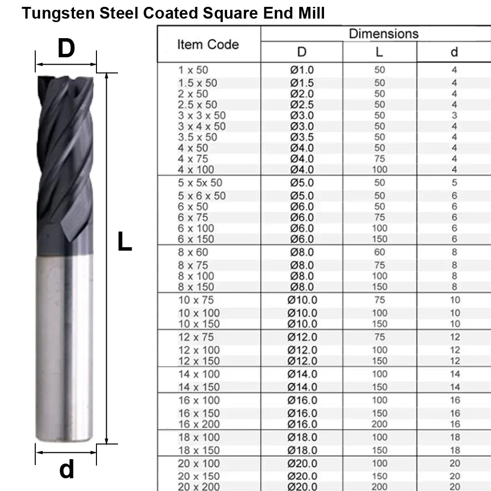 Alloy carbide milling cutter MZG Cutting HRC50 4 Flute 4mm 5mm 6mm 8mm 12mm Alloy Carbide Tool Tungsten Steel Milling Cutter End Mill