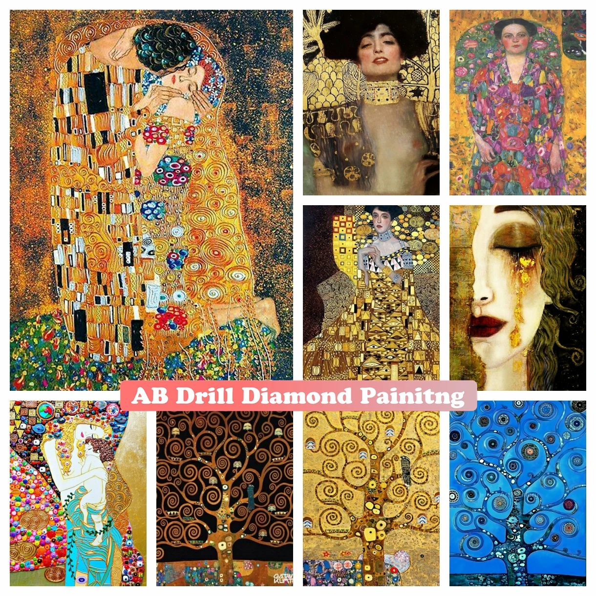 

Tree of Life AB Drills Diamond Painting Embroidery Gustav Klimt Kiss Cross Stitch Mosaic Pictures of Famous Painters Home Decor