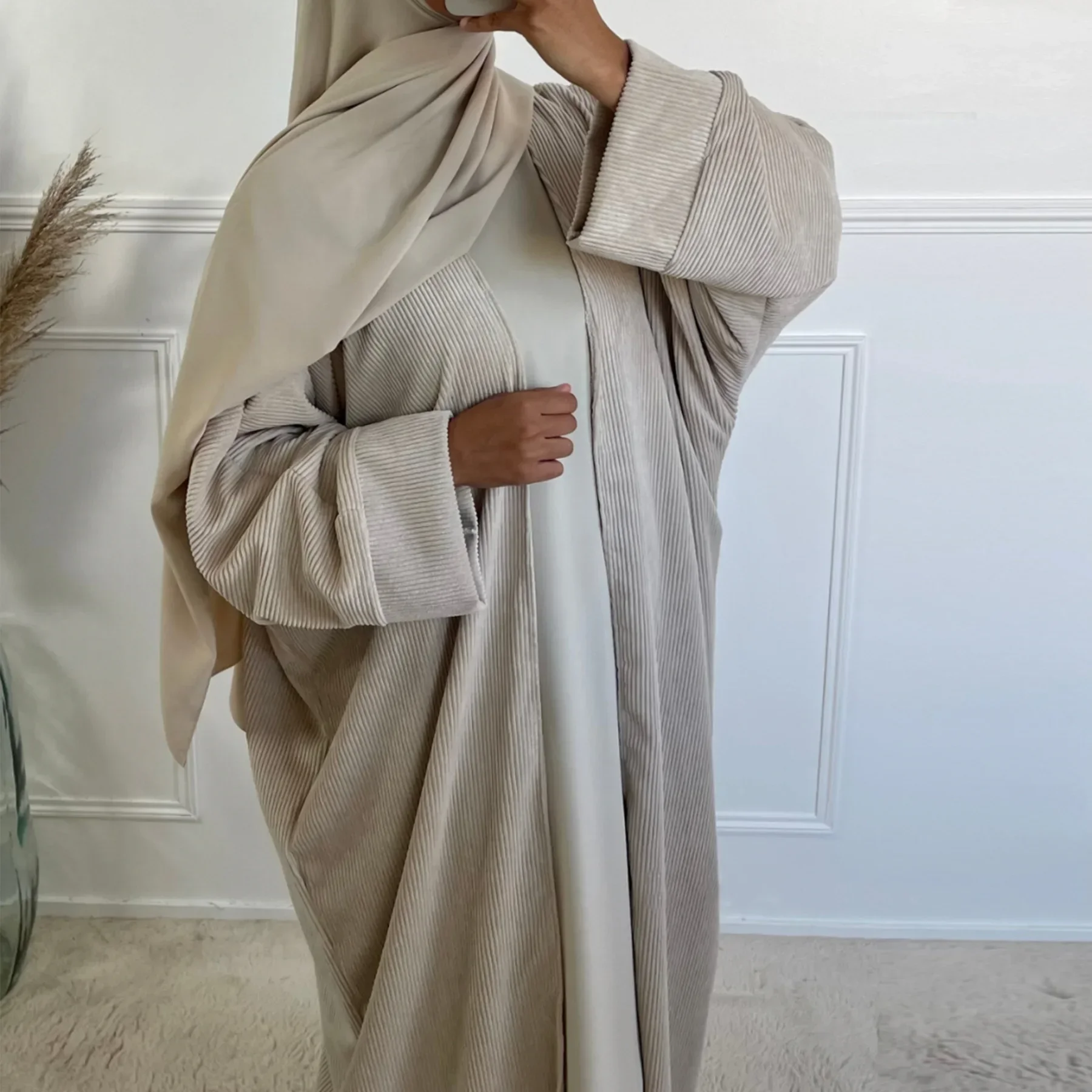 Corduroy Abaya Kimono Coat Muslim Winter Clothing Autumn Open Abayas for Women Dubai Turkey Hijab Dress Islam Outfit Kaftan Robe