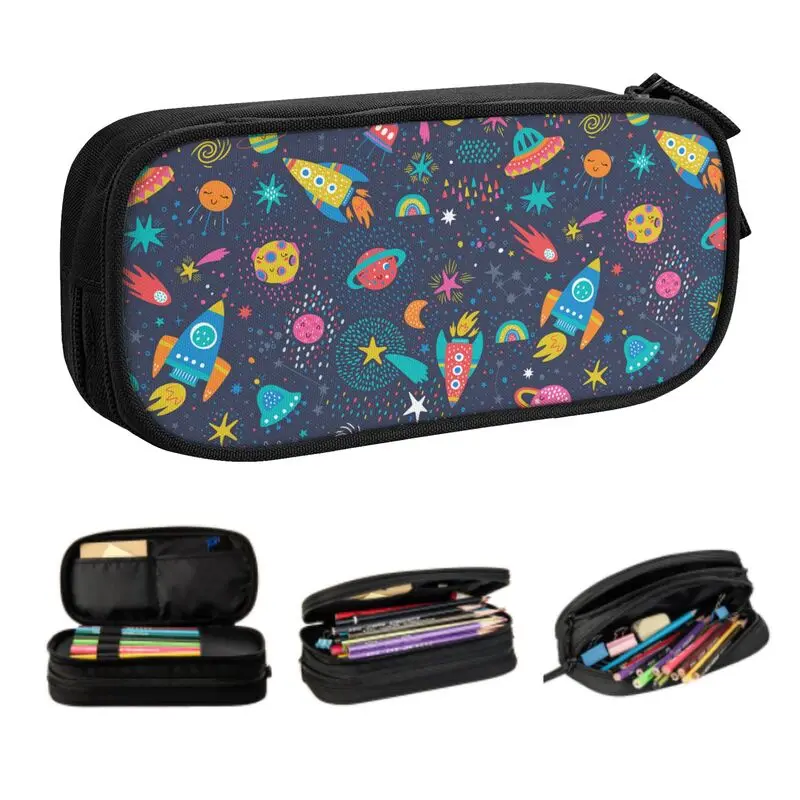 

Galaxy Space Rocket Planet Pencil Cases for Girl Boy Big Capacity Spaceship Astronaut Pen Bag Box School Accessories
