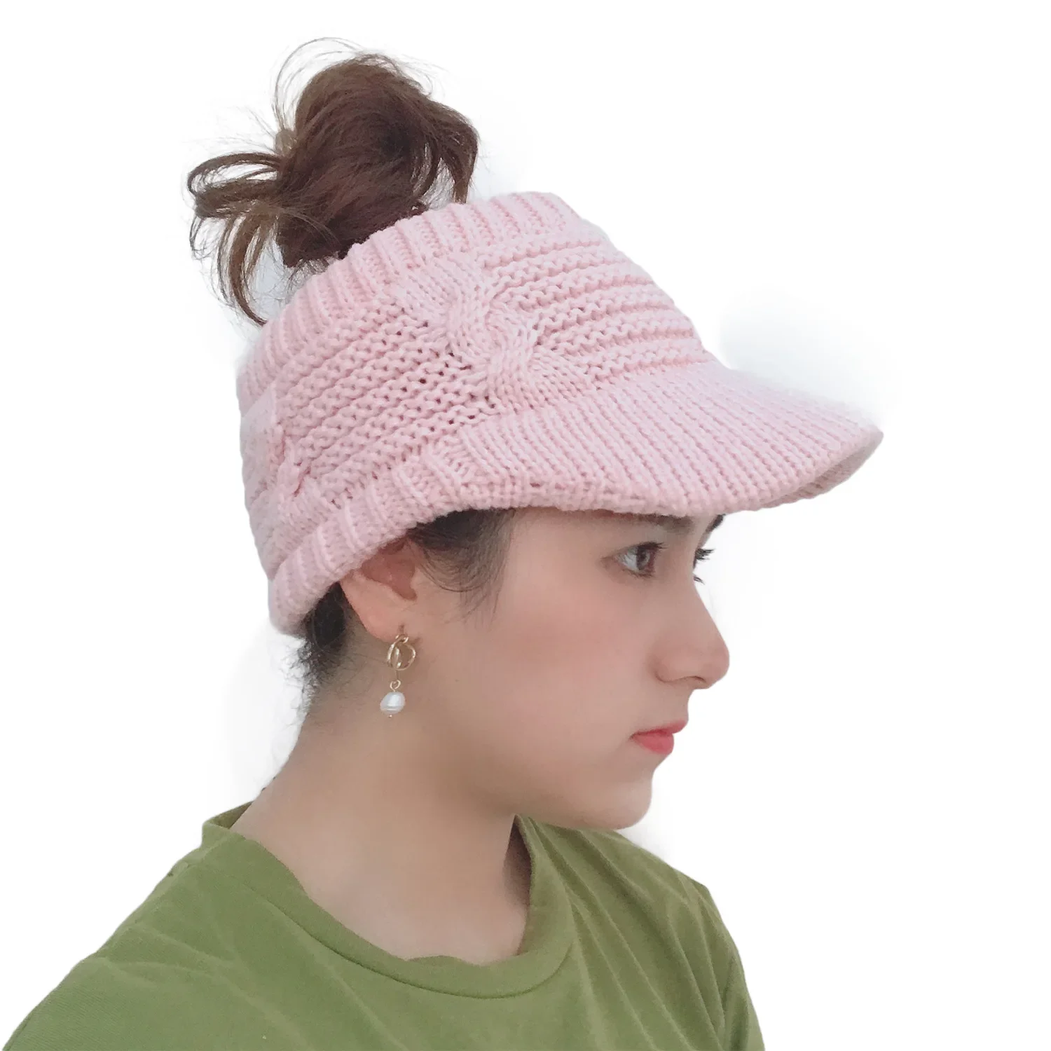 Women Girls Ponytail Baseball Cap Winter Warm Wool Knit Hat Empty Top Stretchy Beanie Caps Fashion Outdoor Ski Beanie Knit Hat 5