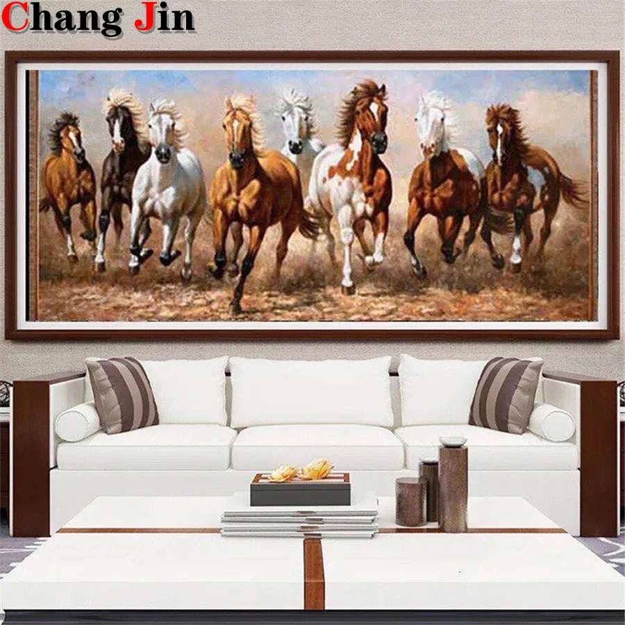 7 Size 5d Diy Diamond Painting Cross Stitch The Running Horses Diamond  Embroidery Crystal Animal Diamond Mosaic Pictures Needlework