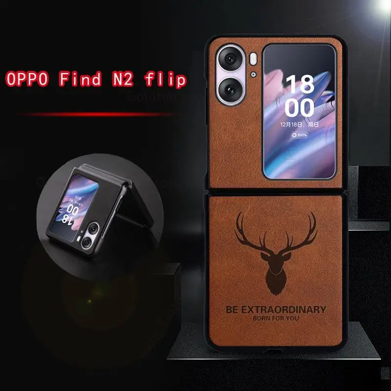 Capa Per Oppo Find N2 Flip 5G Custodia Per Telefono In Pelle Di Alce Per Oppo Find N2 Flip Funda Deer Head Cover Antiurto Per Trova N2 Flip 5G